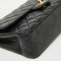 Pre Owned Chanel Black Caviar Quilted Leather Medium Classic Double Flap Bag