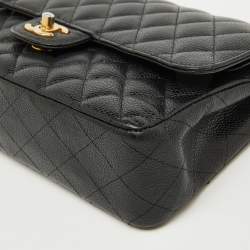 Pre Owned Chanel Black Caviar Quilted Leather Medium Classic Double Flap Bag