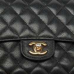 Pre Owned Chanel Black Caviar Quilted Leather Medium Classic Double Flap Bag