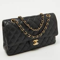Pre Owned Chanel Black Caviar Quilted Leather Medium Classic Double Flap Bag