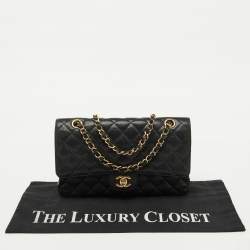 Pre Owned Chanel Black Caviar Quilted Leather Medium Classic Double Flap Bag