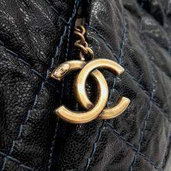 Chanel Navy Blue Caviar Leather Coco Pleats Hobo Bag