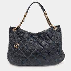 Chanel Navy Blue Caviar Leather Coco Pleats Hobo Bag