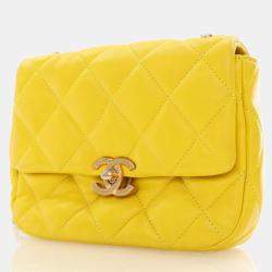 Pre Owned Chanel Yellow Lambskin Candy Chain Flap Bag