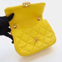 Pre Owned Chanel Yellow Lambskin Candy Chain Flap Bag
