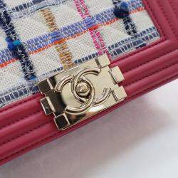 Pre Owned Chanel Small Pink Tweed Boy Bag