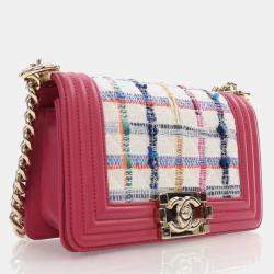 Pre Owned Chanel Small Pink Tweed Boy Bag