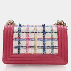 Pre Owned Chanel Small Pink Tweed Boy Bag