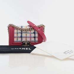 Pre Owned Chanel Small Pink Tweed Boy Bag