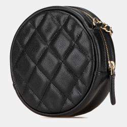 Chanel Black Quilted Caviar Round Clutch Bag