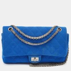 Chanel Blue Quilted Jersey Reissue 2.55 Classic 226 Flap Bag