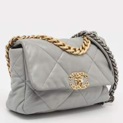Pre Owned Chanel Grey Quilted Leather Small 19 Flap Bag