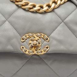 Pre Owned Chanel Grey Quilted Leather Small 19 Flap Bag