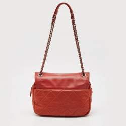 Chanel Burnt Orange Quilted Leather and Nubuck In The Mix Flap Bag