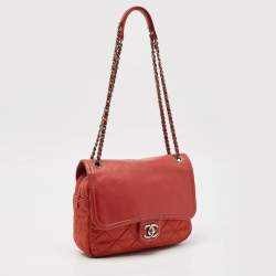 Chanel Burnt Orange Quilted Leather and Nubuck In The Mix Flap Bag