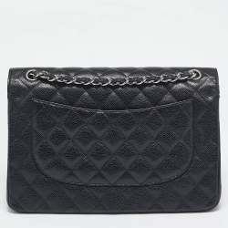 Pre Owned Chanel Black Quilted Caviar Leather Jumbo Classic Double Flap Bag