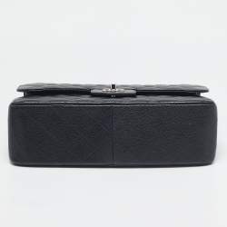 Pre Owned Chanel Black Quilted Caviar Leather Jumbo Classic Double Flap Bag