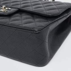 Pre Owned Chanel Black Quilted Caviar Leather Jumbo Classic Double Flap Bag