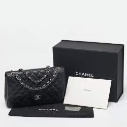 Pre Owned Chanel Black Quilted Caviar Leather Jumbo Classic Double Flap Bag