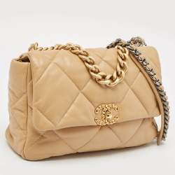 Chanel Beige Quilted Leather Large 19 Flap Bag