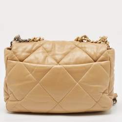 Chanel Beige Quilted Leather Large 19 Flap Bag