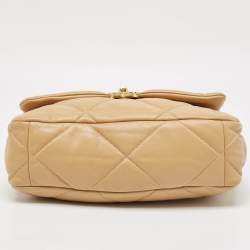 Chanel Beige Quilted Leather Large 19 Flap Bag