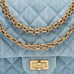 Pre Owned Chanel Light Blue Quilted Denim Classic 225 Reissue 2.55 Flap Bag