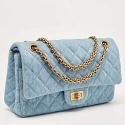 Pre Owned Chanel Light Blue Quilted Denim Classic 225 Reissue 2.55 Flap Bag