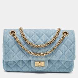 Pre Owned Chanel Light Blue Quilted Denim Classic 225 Reissue 2.55 Flap Bag