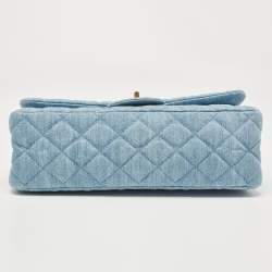 Pre Owned Chanel Light Blue Quilted Denim Classic 225 Reissue 2.55 Flap Bag