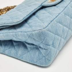 Pre Owned Chanel Light Blue Quilted Denim Classic 225 Reissue 2.55 Flap Bag