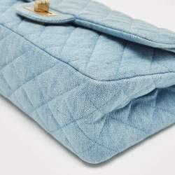 Pre Owned Chanel Light Blue Quilted Denim Classic 225 Reissue 2.55 Flap Bag