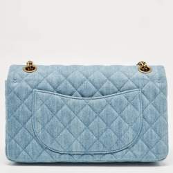 Pre Owned Chanel Light Blue Quilted Denim Classic 225 Reissue 2.55 Flap Bag