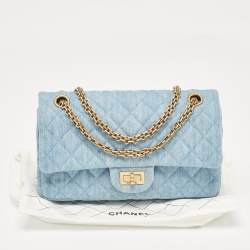 Pre Owned Chanel Light Blue Quilted Denim Classic 225 Reissue 2.55 Flap Bag