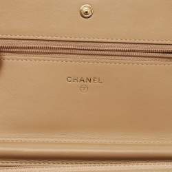 Pre Owned Chanel Beige Quilted Caviar Leather Filigree Wallet on Chain