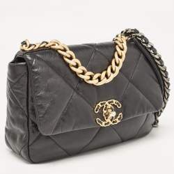 Pre Owned Chanel Black Quilted Leather Medium 19 Flap Bag