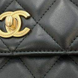 Chanel Black Lambskin Matelasse Chain Top Handle Bag