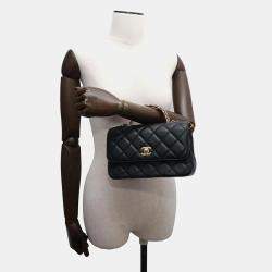 Chanel Black Lambskin Matelasse Chain Top Handle Bag