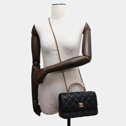 Chanel Black Lambskin Matelasse Chain Top Handle Bag