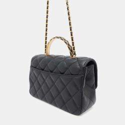 Chanel Black Lambskin Matelasse Chain Top Handle Bag