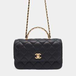 Chanel Black Lambskin Matelasse Chain Top Handle Bag