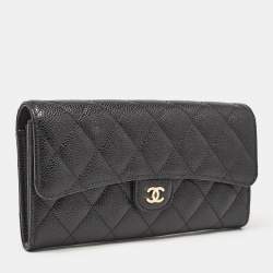 Chanel Black Quilted Caviar Leather Classic Flap Continental Wallet