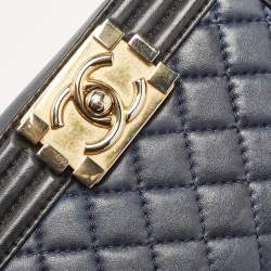 Chanel Navy Blue/Black Quilted Leather Small Boy Flap Bag
