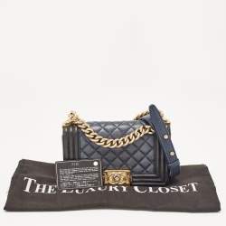 Chanel Navy Blue/Black Quilted Leather Small Boy Flap Bag