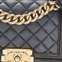 Chanel Navy Blue/Black Quilted Leather Small Boy Flap Bag