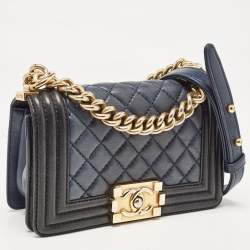 Chanel Navy Blue/Black Quilted Leather Small Boy Flap Bag