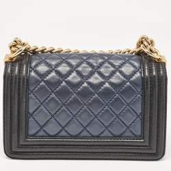 Chanel Navy Blue/Black Quilted Leather Small Boy Flap Bag