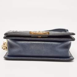 Chanel Navy Blue/Black Quilted Leather Small Boy Flap Bag