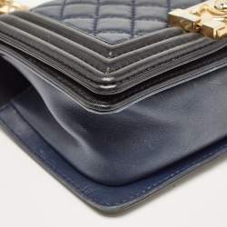 Chanel Navy Blue/Black Quilted Leather Small Boy Flap Bag