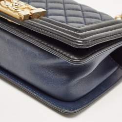 Chanel Navy Blue/Black Quilted Leather Small Boy Flap Bag
